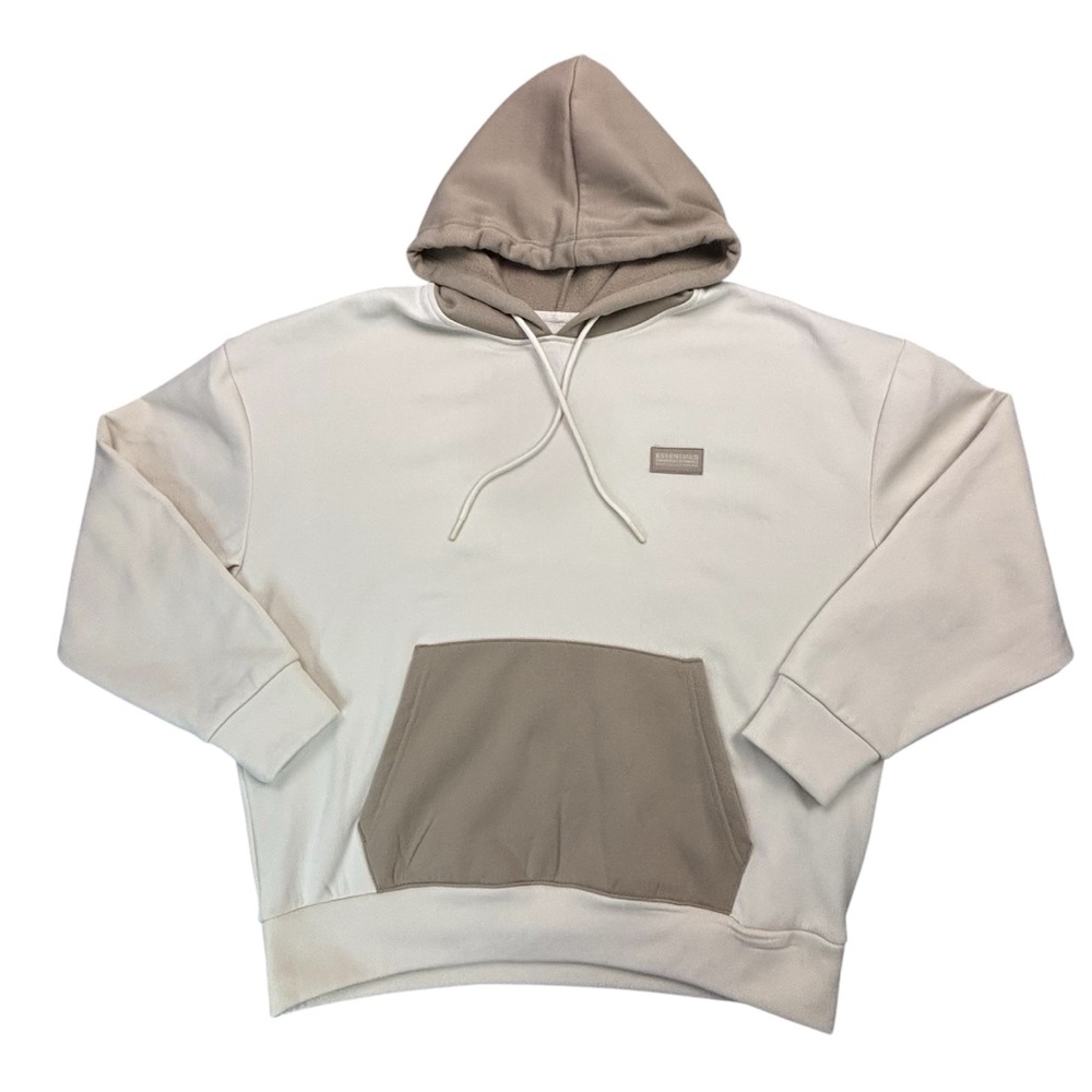 DR Essentials Hoodie Men’s Small S Cream Tan Beige Colorblock Fleece Pullover